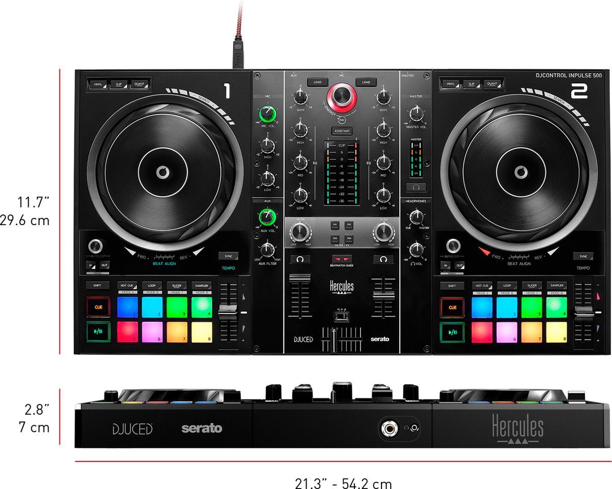Hercules DJ Control Inpulse 500 – Contrôleur DJ USB 2 voies + Casque HDP DJ45