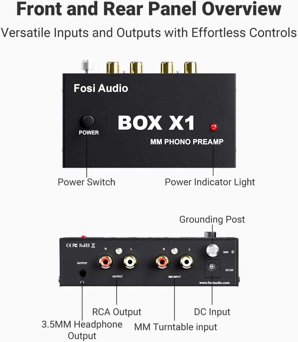 Fosi Audio Box X1 Préamplificateur Phono pour Platine MM avec Sortie RCA et Casque