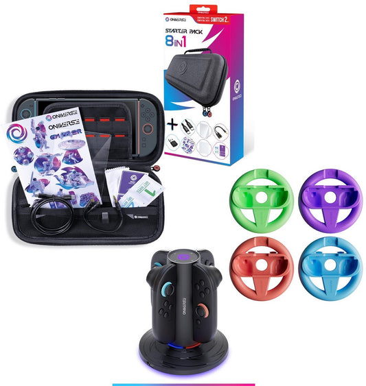 Oniverse Nintendo Switch 2 Bundle Gaming Complet – Pack de 4 Volants + Pack 8-en-1 + Station de Charge