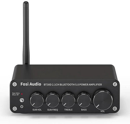 Fosi Audio BT30D - Amplificateur de puissance 2.1 canaux - Bluetooth 5.0 - avec réglage Bass & Treble
