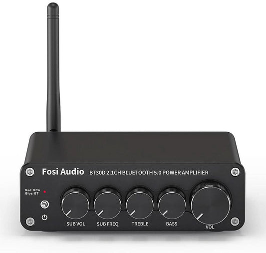 Fosi Audio BT30D - Amplificateur de puissance 2.1 canaux - Bluetooth 5.0 - avec réglage Bass & Treble