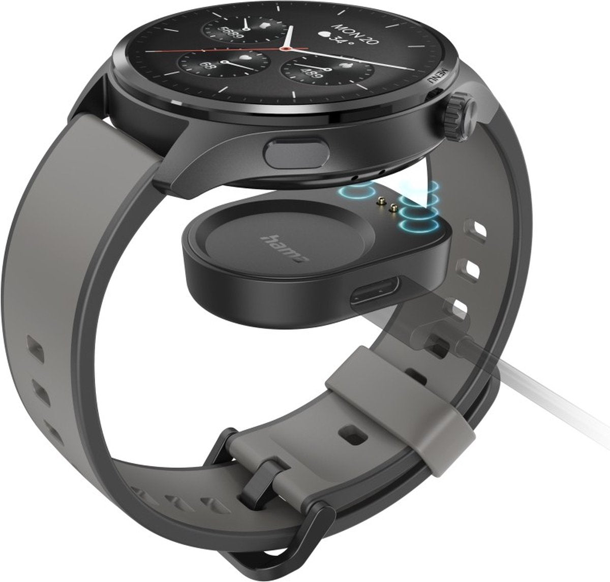 Hama Smartwatch 9000 – Montre connectée Anthracite avec Appels, Bluetooth, Double GPS, AMOLED 36 mm, Étanche