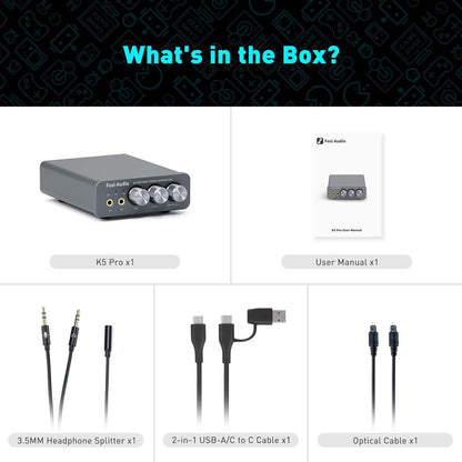 Fosi Audio K5 Pro DAC Ampli Casque – USB-C / Coaxial / Optique vers Jack 3,5 mm / RCA – pour Gaming