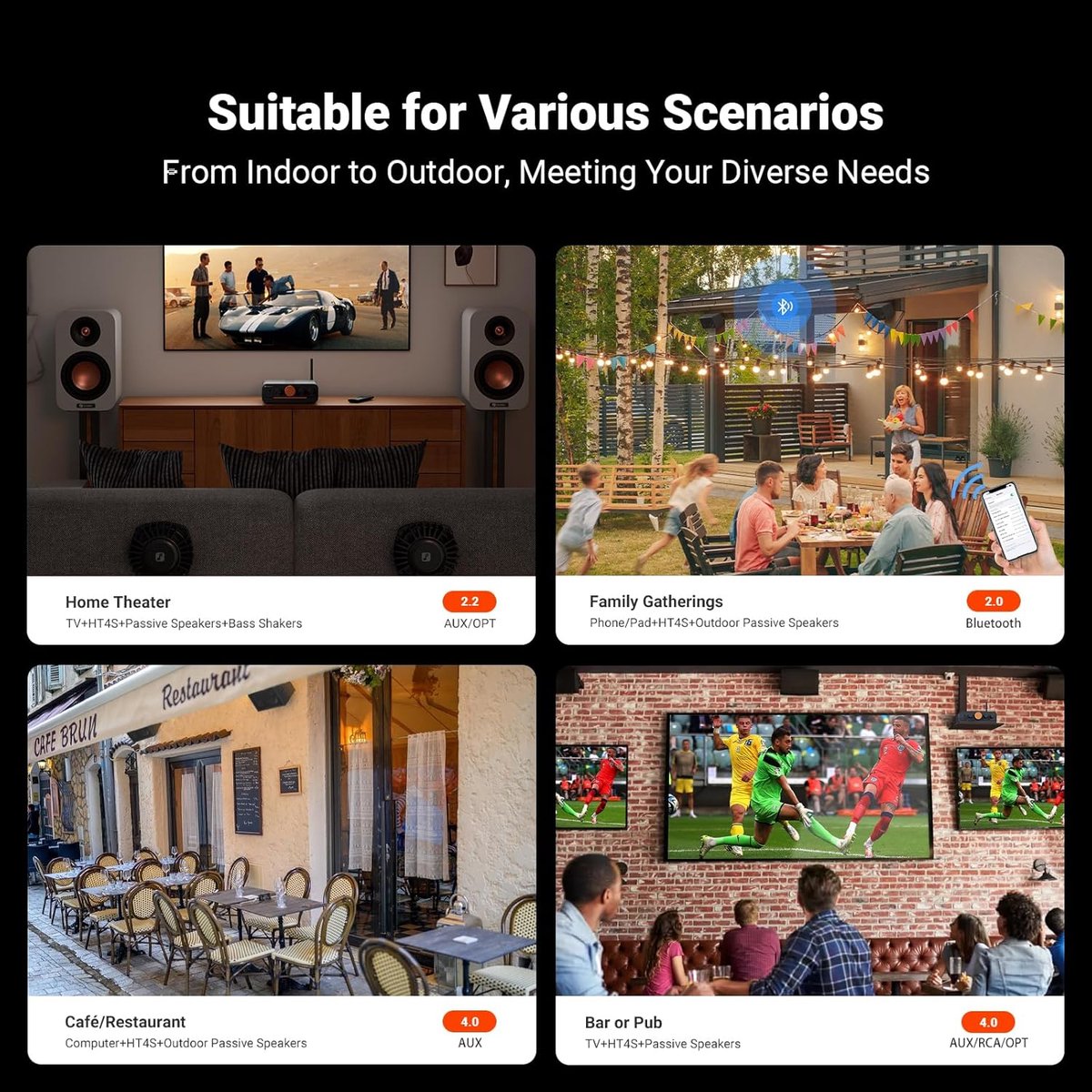 Fosi Audio HT4S Amplificateur de Puissance Bluetooth 4.1/5.0 – 4 Canaux