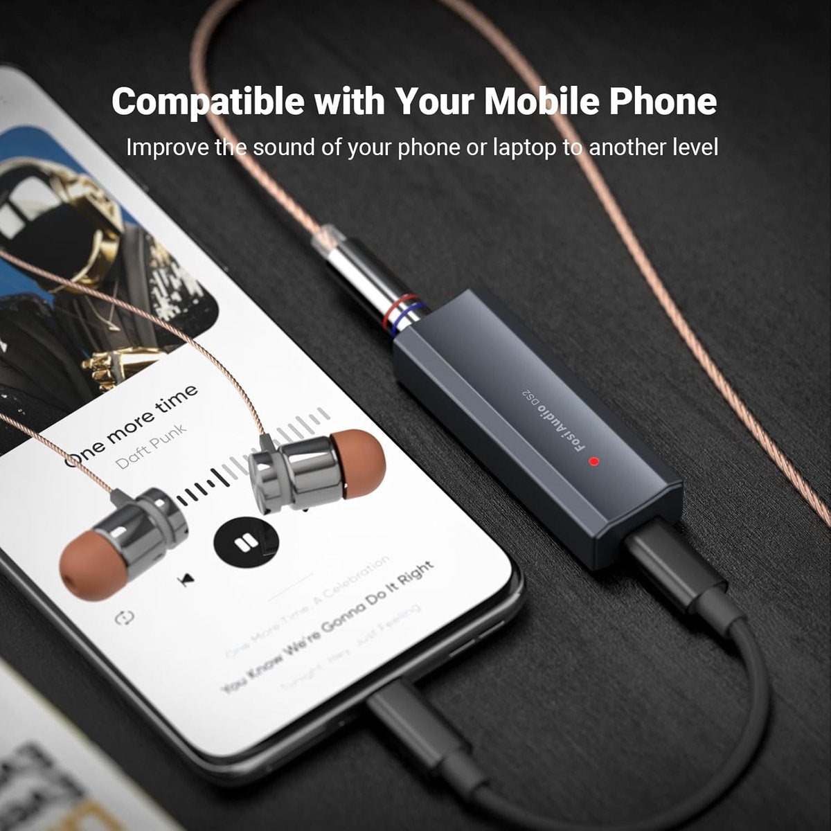 Fosi Audio DS2 DAC USB-C vers Jack 3,5 mm – Amplificateur Casque Portable avec Double Sortie pour iPhone, iPad Pro, Téléphones Android