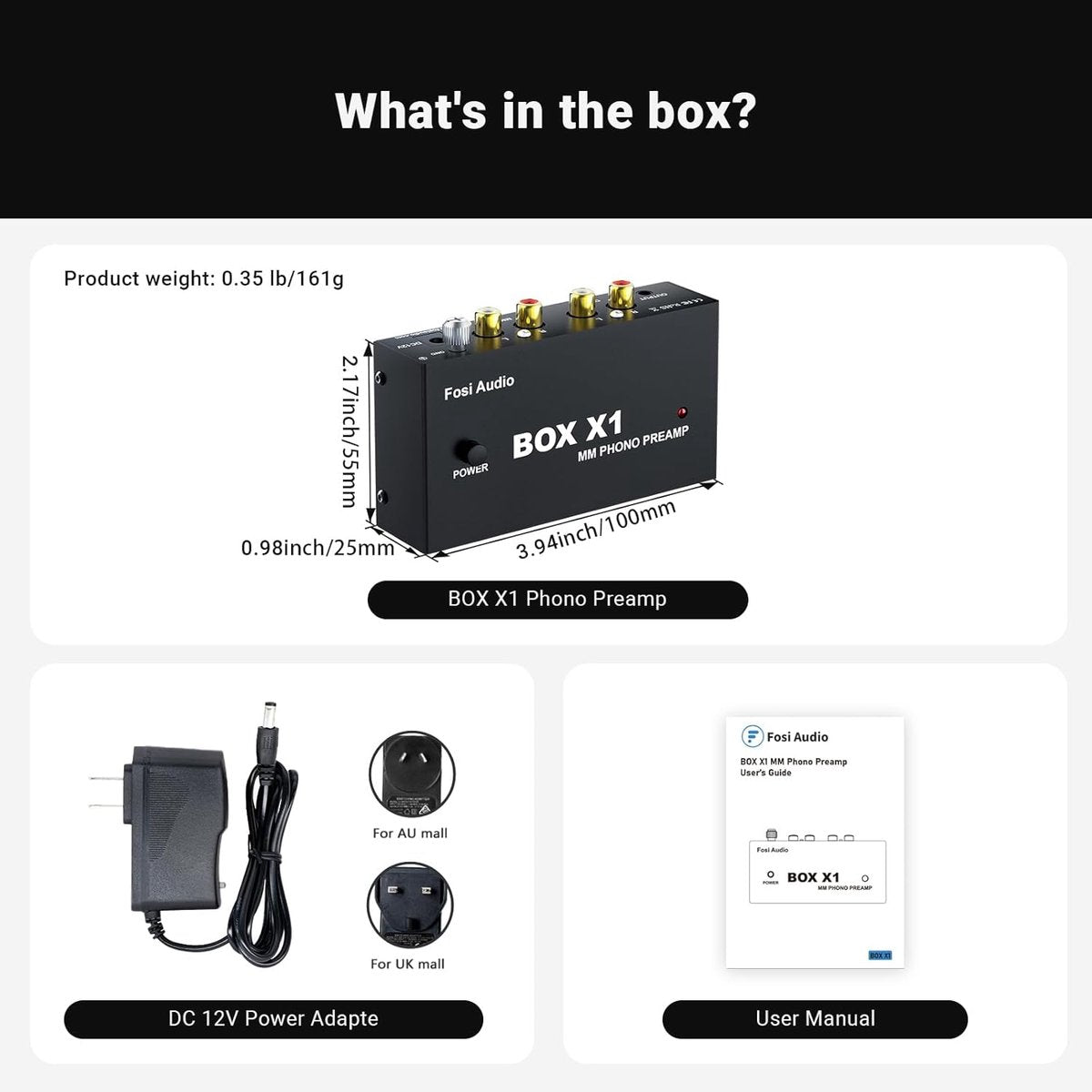 Fosi Audio Box X1 Préamplificateur Phono pour Platine MM avec Sortie RCA et Casque