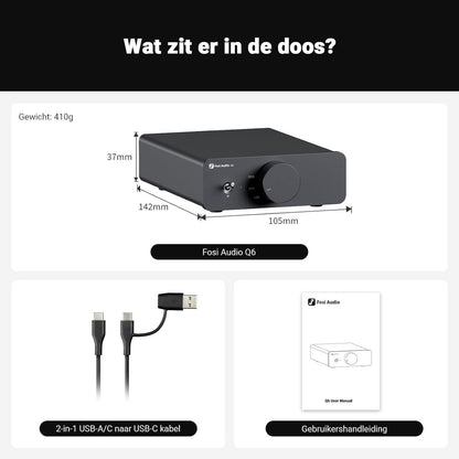 Fosi Audio Q6 DAC de Bureau Mini – Convertisseur Audio Numérique vers Analogique USB-C – Entrée OPT/COA – Sortie RCA + Sub – Hi-Res 32bit/768kHz