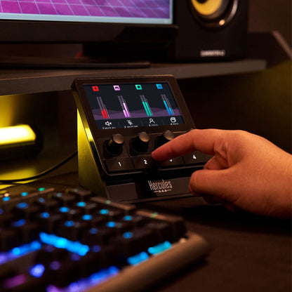 Hercules Stream Kit de démarrage – Kit audio pour streaming avec contrôleur Stream 100, micro USB HUD-600 et 3 mois d'abonnement Voicemod Pro