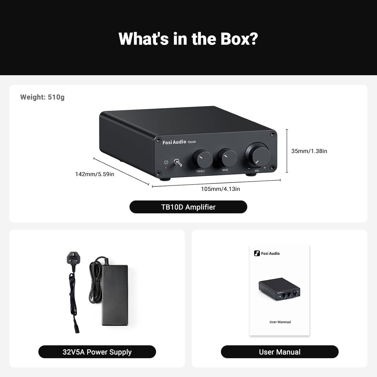 Fosi Audio TB10D Amplificateur Stéréo HiFi 2 Canaux – 600W – Classe D Numérique – Mini Amplificateur pour Haut-Parleurs Passifs