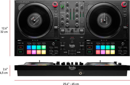 Hercules DJControl Inpulse T7, contrôleur DJ motorisé noir avec deux platines