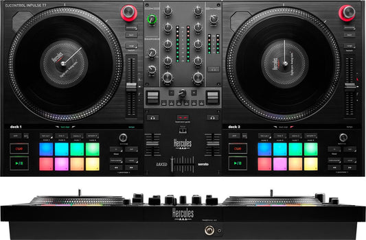 Hercules DJControl Inpulse T7, contrôleur DJ motorisé noir avec deux platines