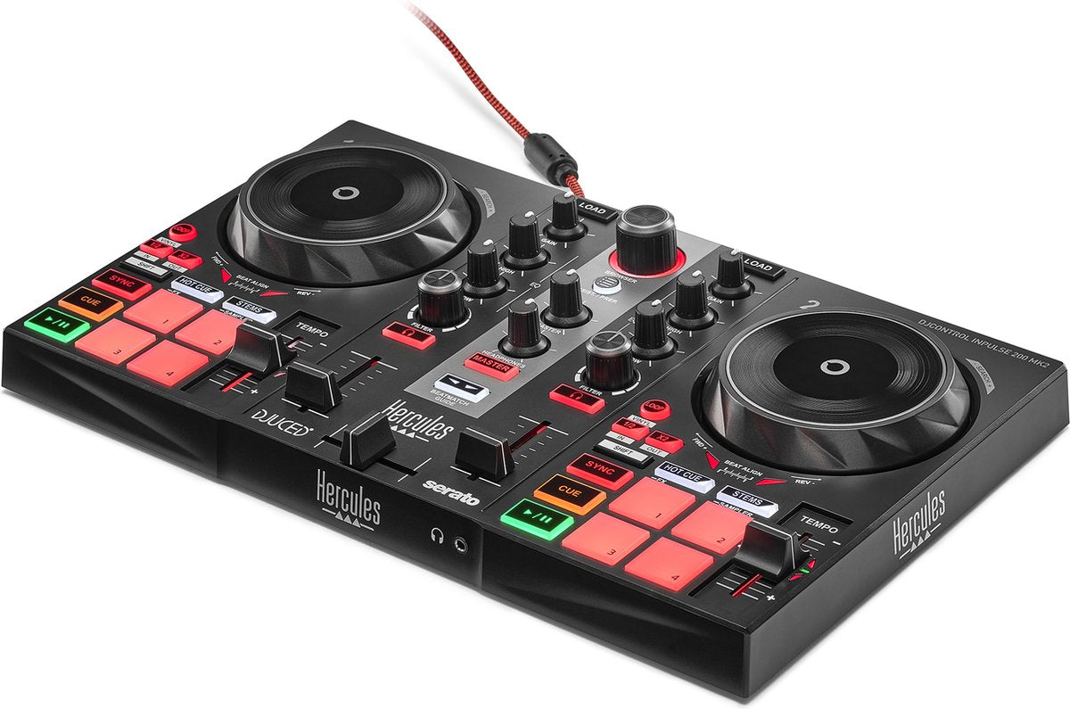 Hercules DJControl Inpulse 200 MK2 – Contrôleur DJ compact avec guides lumineux LED, fonctionnalités améliorées et compatibilité avec les logiciels DJUCED et SERATO