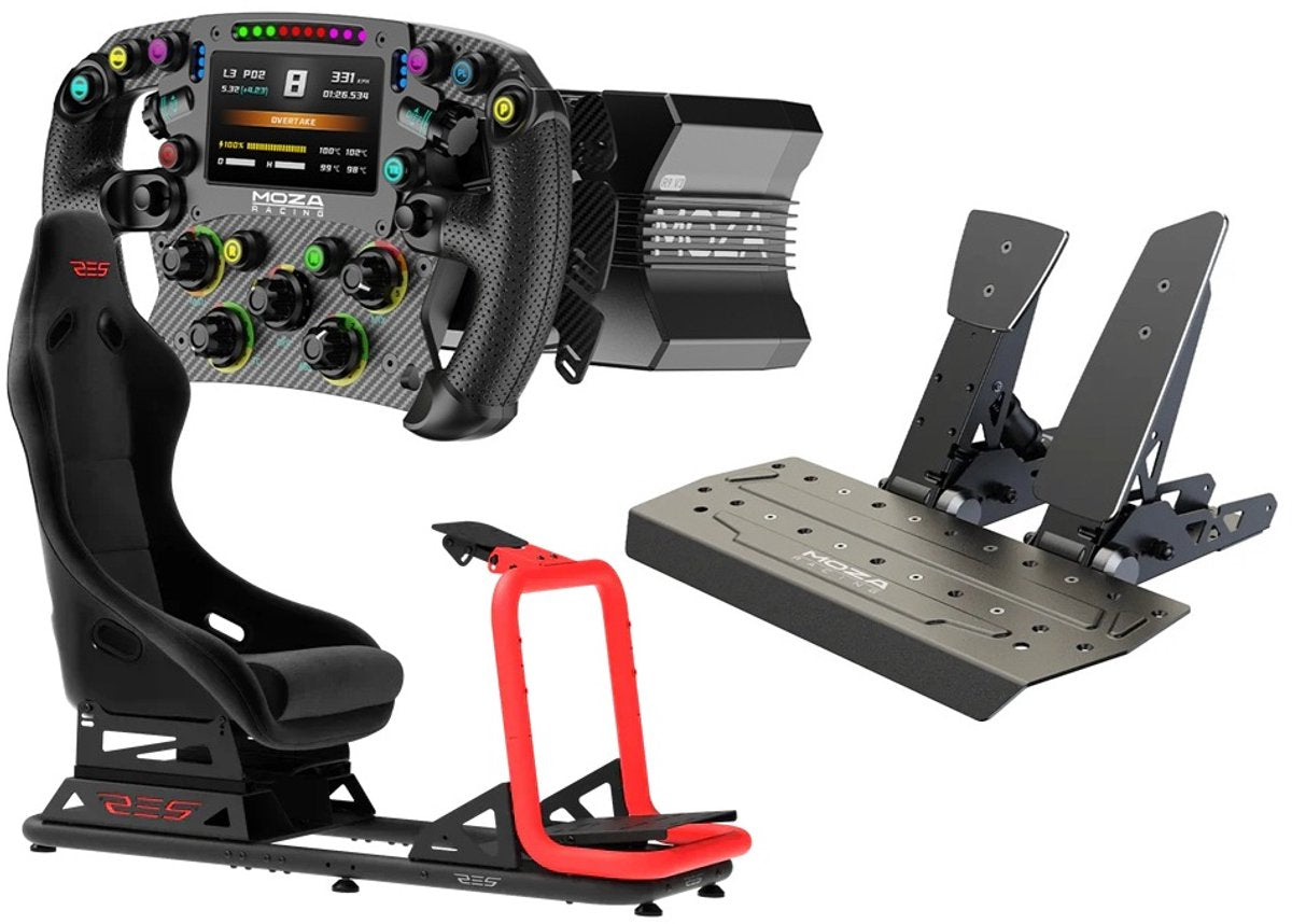 Bundle Simrace Moza – Cockpit Res‑Tech SIMPLY GT + Moza R9 V3 + Volant FSR2 + Pédales SR‑P – Pour PC