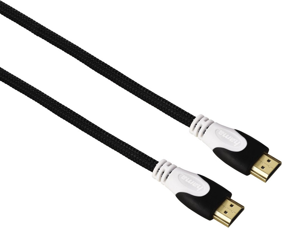 Hama Câble HDMI™ haute vitesse, mâle-mâle, Ethernet, tissu, plaqué or, noir, 1,5 m