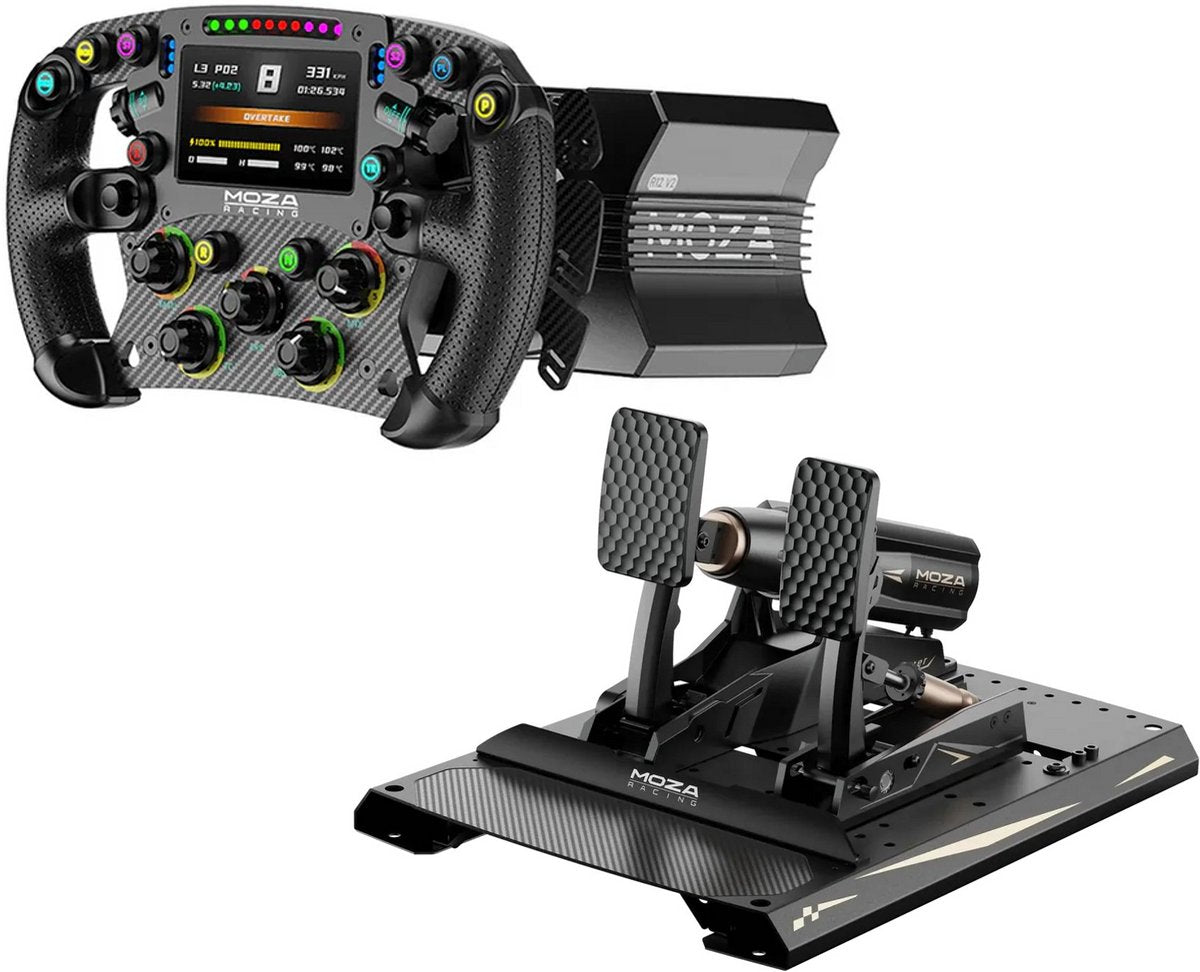 MOZA R12 V2 + FSR2 + MBooster – Base Direct Drive 12 Nm, Volant GT et Pédalier – PC