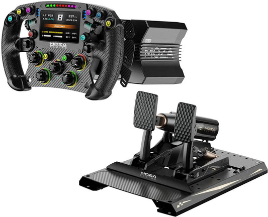 MOZA R12 V2 + FSR2 + MBooster – Base Direct Drive 12 Nm, Volant GT et Pédalier – PC