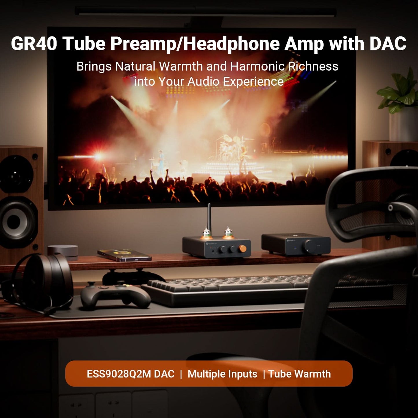 Fosi Audio GR40 – DAC à Tube HiFi avec Amplificateur Casque et Préampli – Décodage USB/Optique/Coaxial Haute Résolution