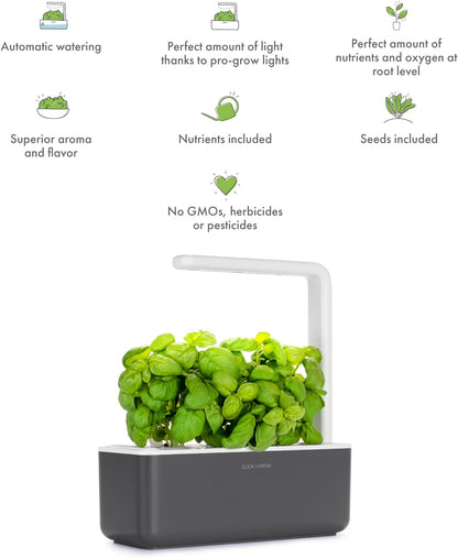Click & Grow Smart Garden 3, Gris foncé – Jardin d’intérieur intelligent compact avec LED