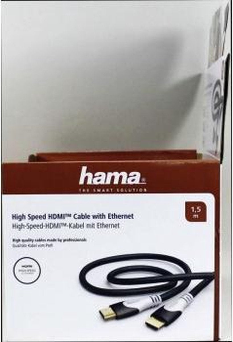 Hama Câble HDMI™ haute vitesse, mâle-mâle, Ethernet, tissu, plaqué or, noir, 1,5 m