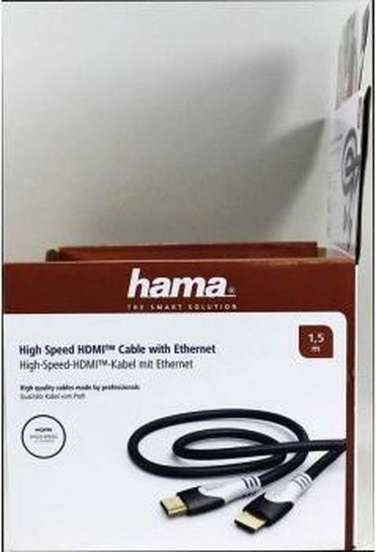 Hama Câble HDMI™ haute vitesse, mâle-mâle, Ethernet, tissu, plaqué or, noir, 1,5 m