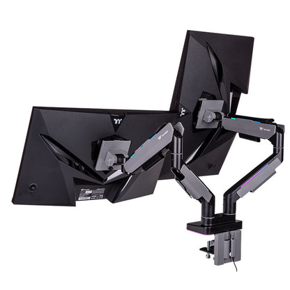 Thermaltake Dual RGB Gaming Monitor Arm – Bras double gaz avec éclairage RGB – Support pour 2 écrans 17″-35″ – Noir