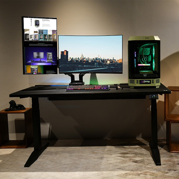 Thermaltake Dual RGB Gaming Monitor Arm – Bras double gaz avec éclairage RGB – Support pour 2 écrans 17″-35″ – Noir