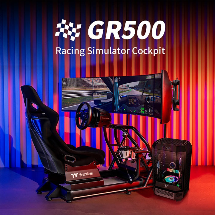 Thermaltake GR500 – Cockpit de simulation de course – Châssis en acier robuste – Siège baquet réglable – Compatible PC / PS / Xbox