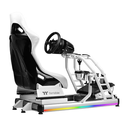 Thermaltake GR500 Snow – Cockpit de simulation de course – Châssis en acier blanc – Siège baquet réglable – Compatible PC / PS / Xbox