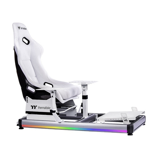 Thermaltake GF500 Snow – Cockpit de simulation de vol – Châssis en acier blanc – Siège baquet réglable – Compatible PC / Xbox / PlayStation