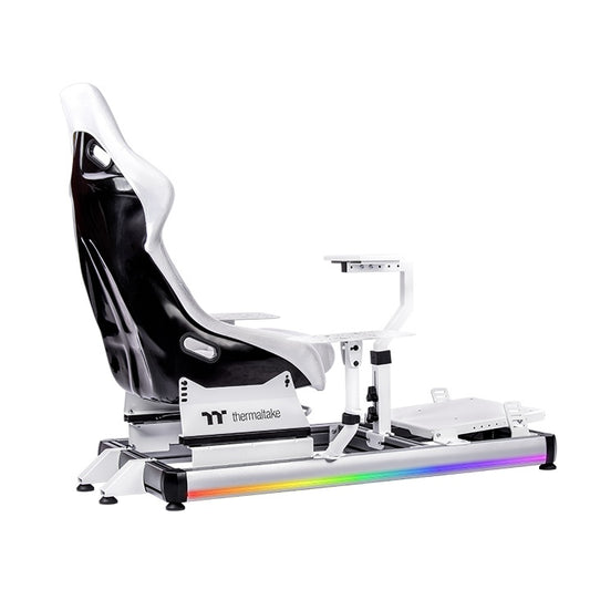 Thermaltake GF500 Snow – Cockpit de simulation de vol – Châssis en acier blanc – Siège baquet réglable – Compatible PC / Xbox / PlayStation