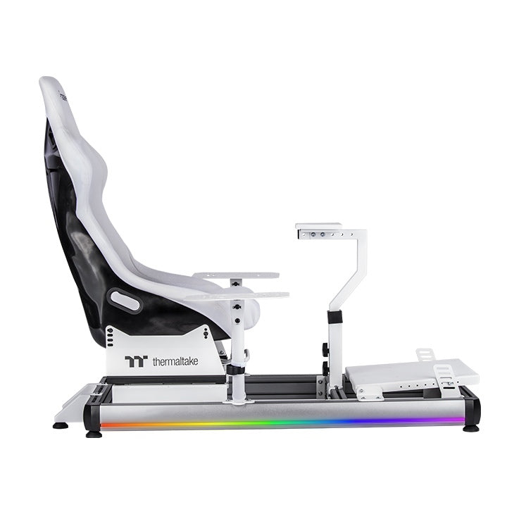 Thermaltake GF500 Snow – Cockpit de simulation de vol – Châssis en acier blanc – Siège baquet réglable – Compatible PC / Xbox / PlayStation