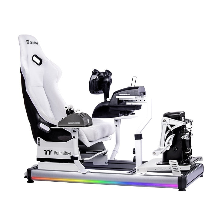 Thermaltake GF500 Snow – Cockpit de simulation de vol – Châssis en acier blanc – Siège baquet réglable – Compatible PC / Xbox / PlayStation
