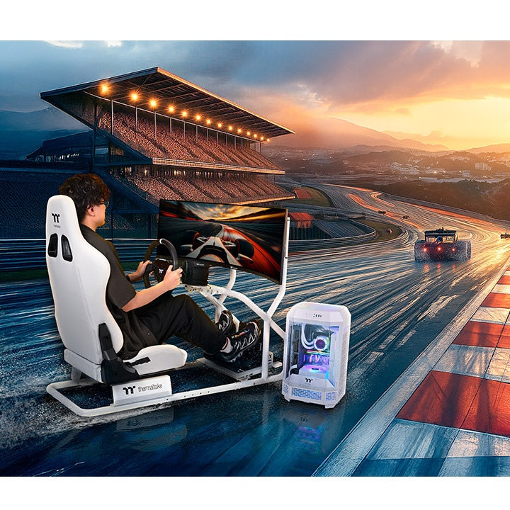 Thermaltake GR300 Snow – Support d’écran pour cockpit de simulation – Structure en acier blanche – Réglable – Compatible 32’’ à 55’’