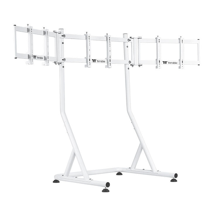 Thermaltake Triple Racing Monitor Stand – Support triple écrans – Structure en acier réglable – Compatible 32″ à 55″ – Blanc