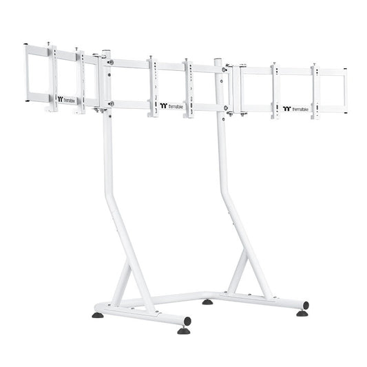 Thermaltake Triple Racing Monitor Stand – Support triple écrans – Structure en acier réglable – Compatible 32″ à 55″ – Blanc