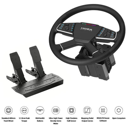 Moza Racing Trucking Bundle pour PC – Volant Camion 400mm + Base Direct Drive R5 5.5Nm + Pédalier – Simulateur de Conduite Poids Lourd